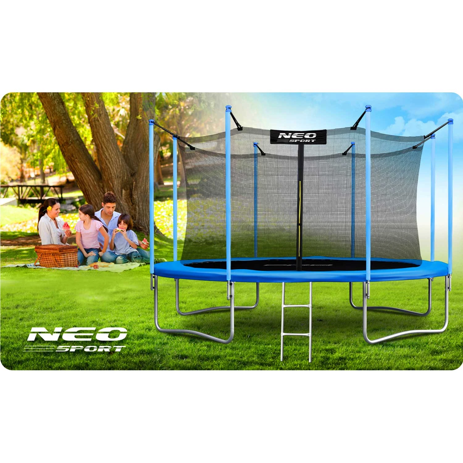 Neo-Sport 13 FT (404 см) — Батут з Внутрішньою Сіткою, Драбиною та Машиною для Бульбашок — Магія для Дітей - Зображення 9