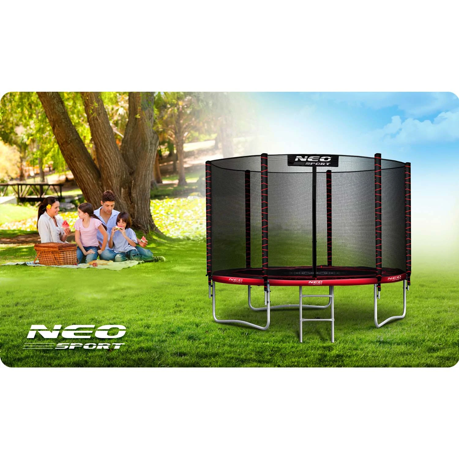 Neo-Sport 6 FT OUT (183 см) — Садовий Батут із Зовнішньою Сіткою та Драбиною для Маленького Простору - Зображення 7
