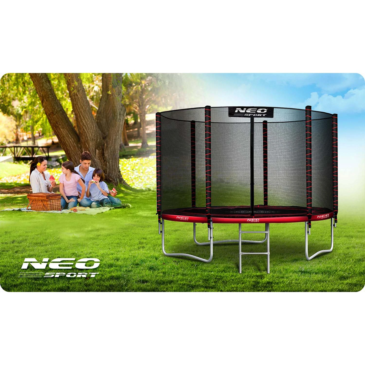 Neo-Sport 8 FT OUT (252 см) — Батут з Зовнішньою Сіткою та Драбинкою для Садового Простору - Зображення 7