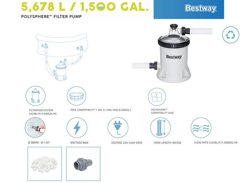 Піщаний Насос-Фільтр Bestway 58870 — 5678 л/год Чистої Води без Зайвих Турбот - Зображення 2