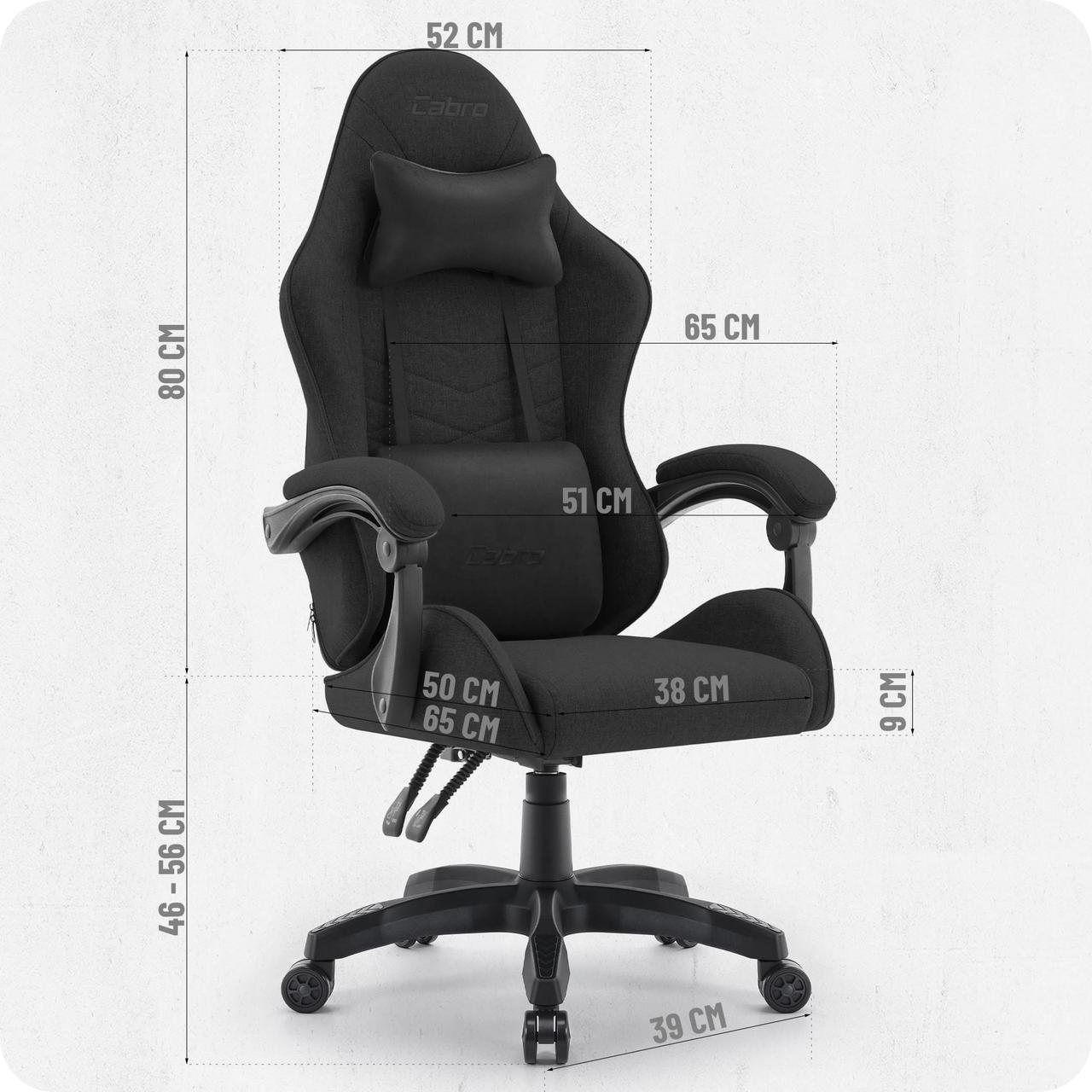 Геймерське Крісло Cabro C500 Black Fabric Чорне Ергономічний Дизайн для Ігор - Зображення 10