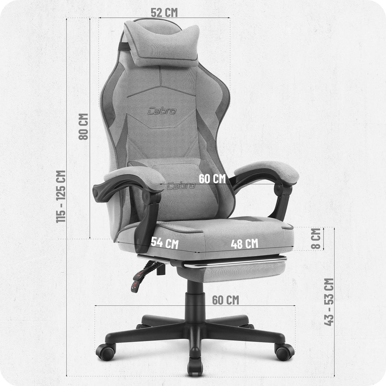 Ігрове Крісло Cabro C502 Fabric Сіро-Чорне — Стиль і Комфорт для Довготривалого Геймінгу - Зображення 5