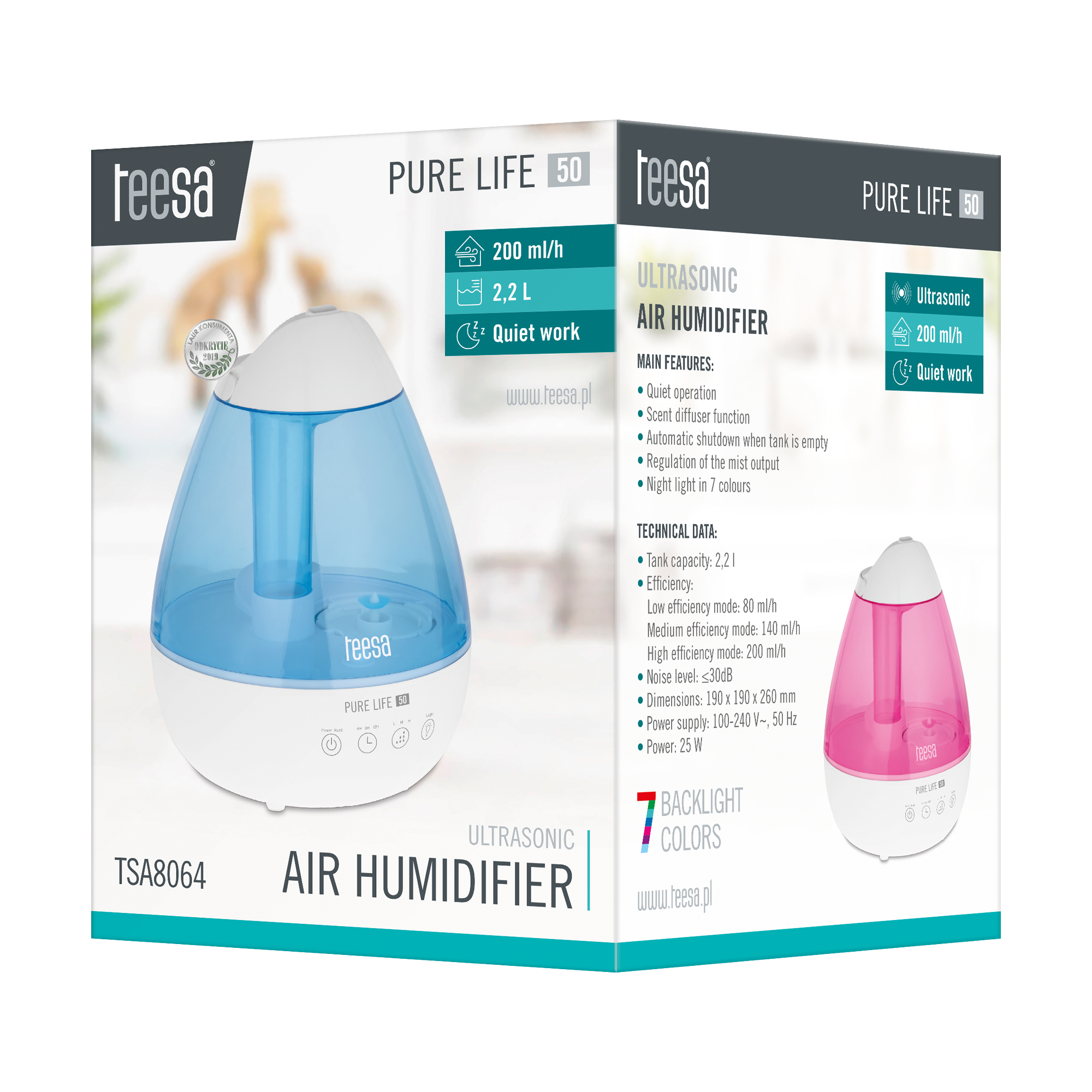 Ультразвуковий Зволожувач Повітря PURE LIFE 50 Teesa TSA8064 — Великий Об’єм та Тиха Робота - Зображення 5