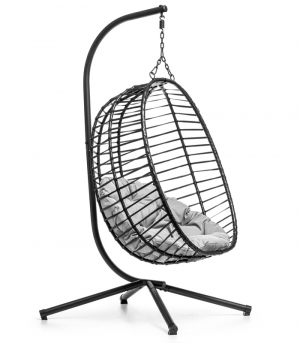 Підвісне Садове Крісло-Гойдалка SAN VITO Чорне — Кокон з Сірою Подушкою для Розслаблення