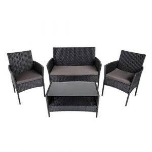 Комплект садових меблів VELACO RITA-BL з техноратангу — Чорний комплект з 4 елементів для комфортних зустрічей