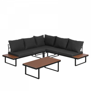 Комплект садових меблів VELACO TOBA-BL-WD1 з чорного металу — 5 предметів для стильного зовнішнього простору