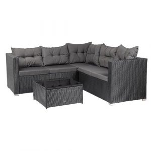 Садові Меблі SALTO-BL 5-Місні з Ротанга VELACO — Кутовий Комплект з Стіллю у Чорному