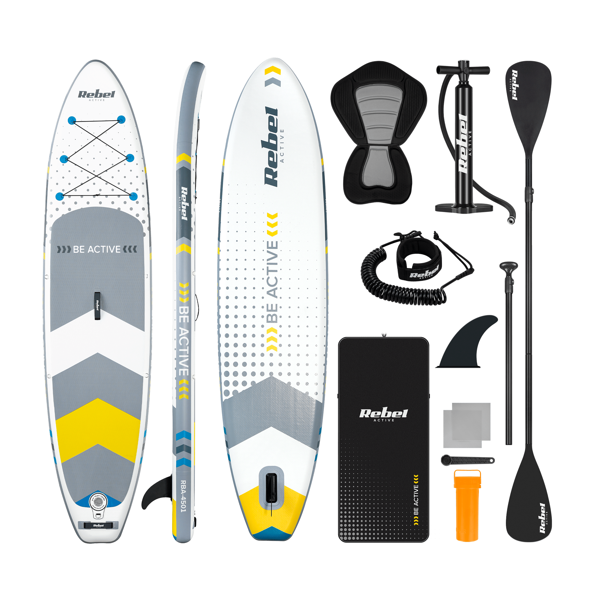 Надувна SUP-дошка Rebel RBA-4501WH 350 см Біло-Сіра з Сидінням — Комфорт і Універсальність на Воді
