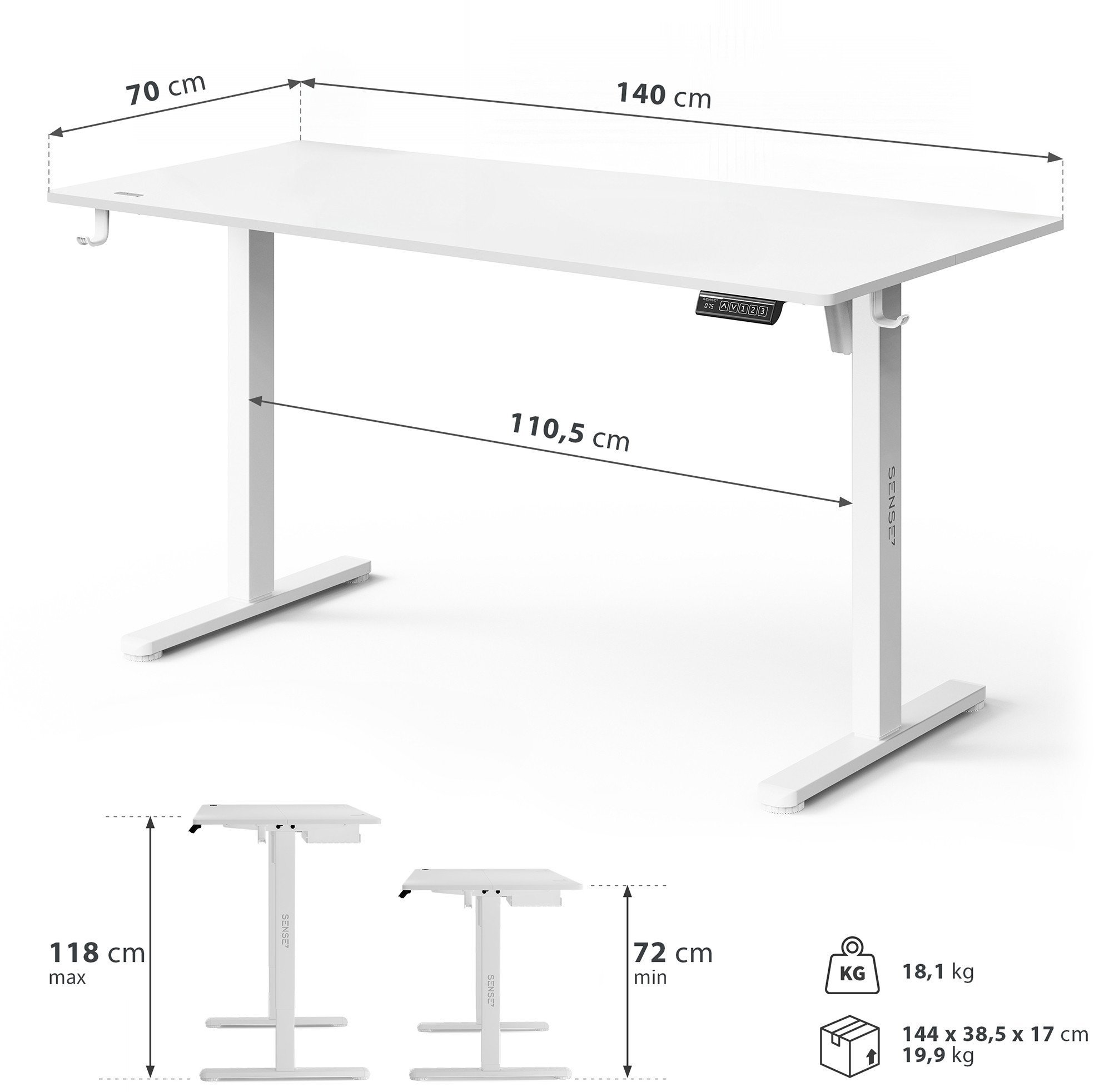 Геймерський стіл SENSE7 Nojo LIGHT 140 см x 70 см ( White ) - Зображення 7