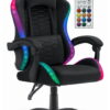 Геймерське крісло Hell's Chair HC-1000 Black з чорною тканиною та RGB-підсвіткою