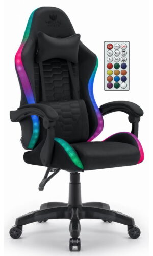 Геймерське крісло Hell's Chair HC-1000 Black з чорною тканиною та RGB-підсвіткою