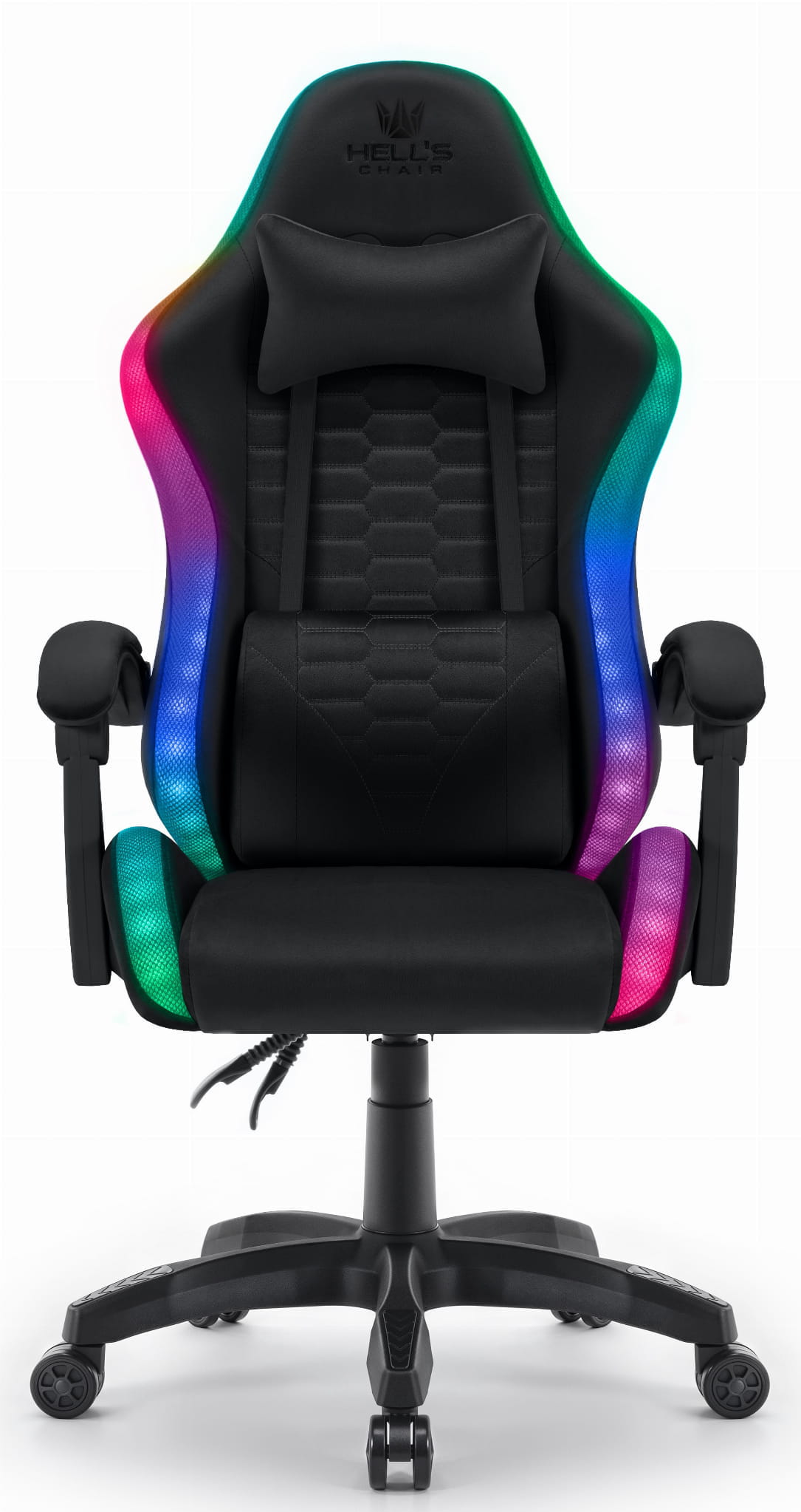Геймерське крісло Hell's Chair HC-1000 Black з чорною тканиною та RGB-підсвіткою - Зображення 4