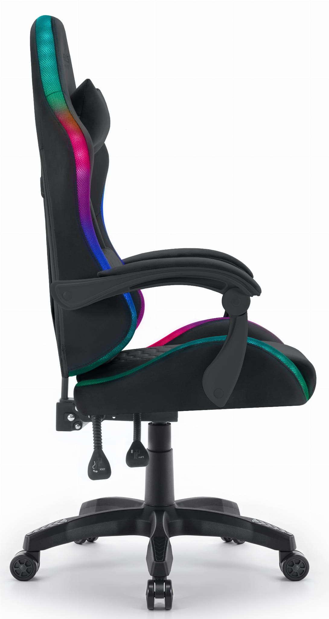 Геймерське крісло Hell's Chair HC-1000 Black з чорною тканиною та RGB-підсвіткою - Зображення 3