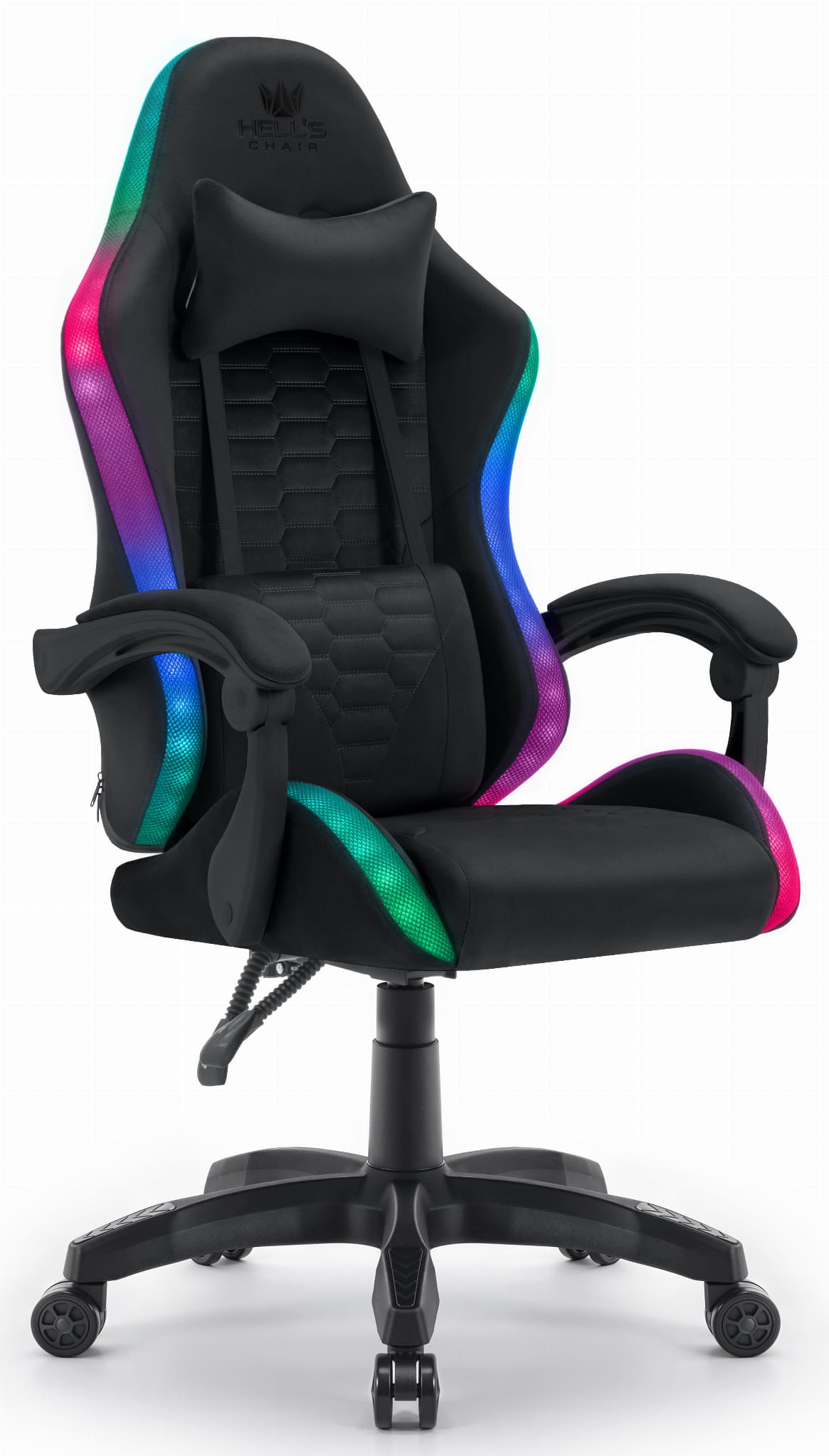 Геймерське крісло Hell's Chair HC-1000 Black з чорною тканиною та RGB-підсвіткою - Зображення 5