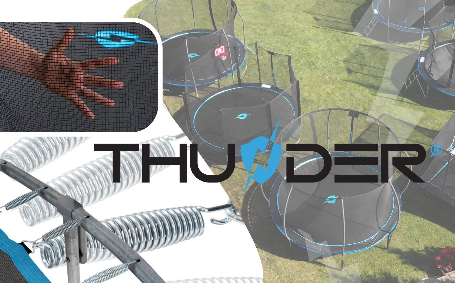 Батут THUNDER INSIDE ELITE з внутрішньою сіткою 12 футів 374 см чорно-блакитний - Зображення 4