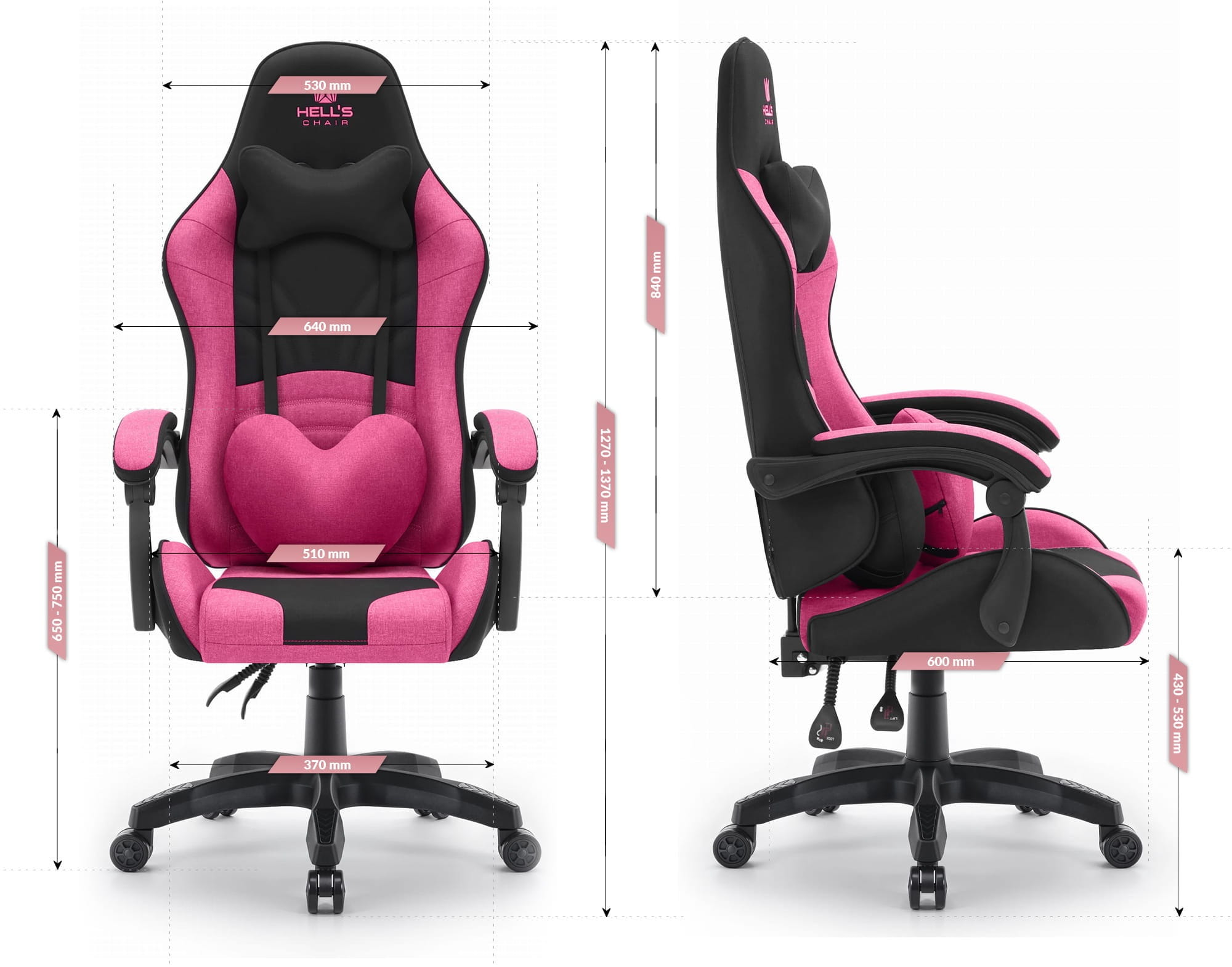 Геймерське крісло Hell's Chair Rainbow 2.0 Pink Black тканина - Зображення 10