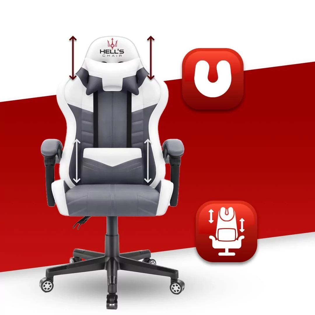 Геймерське крісло тканина+еко шкіра Hell's Chair HC- 1004 White-Grey - Зображення 6