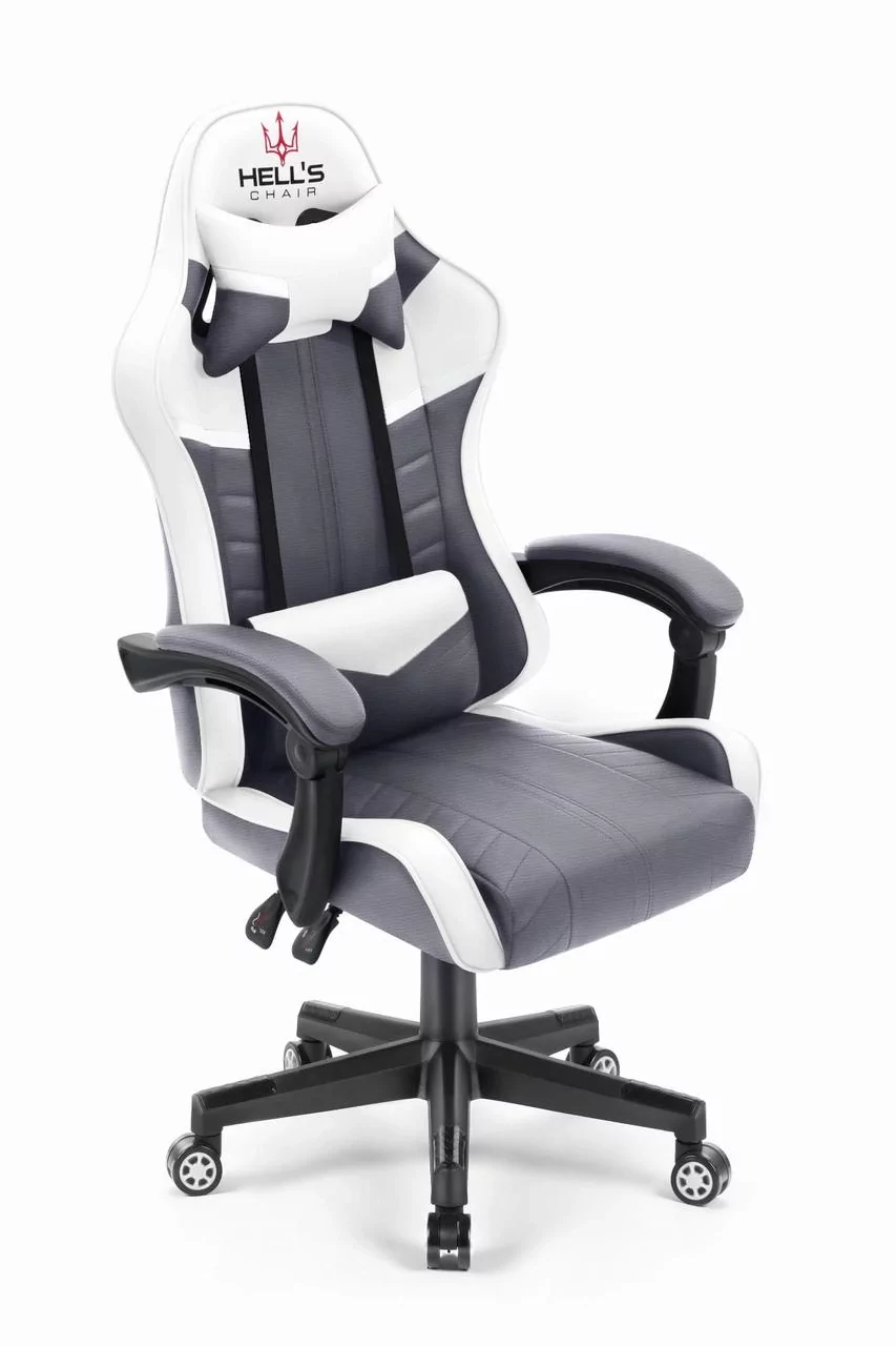 Геймерське крісло тканина+еко шкіра Hell's Chair HC- 1004 White-Grey