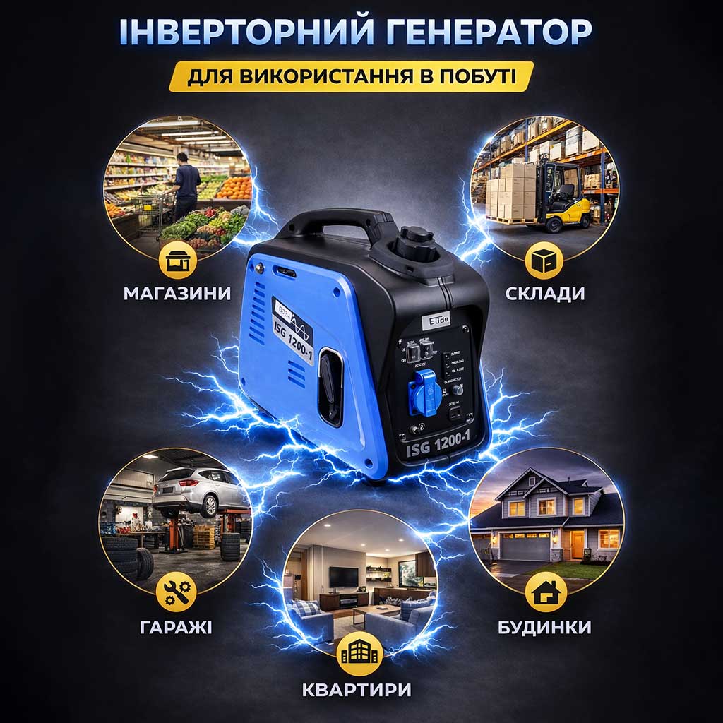 Інверторний бензиновий портативний генератор GÜDE ISG 1200-1 1.8 PS - Зображення 2