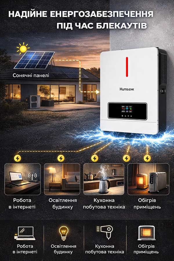 Гібридний інвертор Humsienk 4200W 24V 230V MPPT 6200W HSINV24V4.2KW220-SRB-EU - Зображення 7