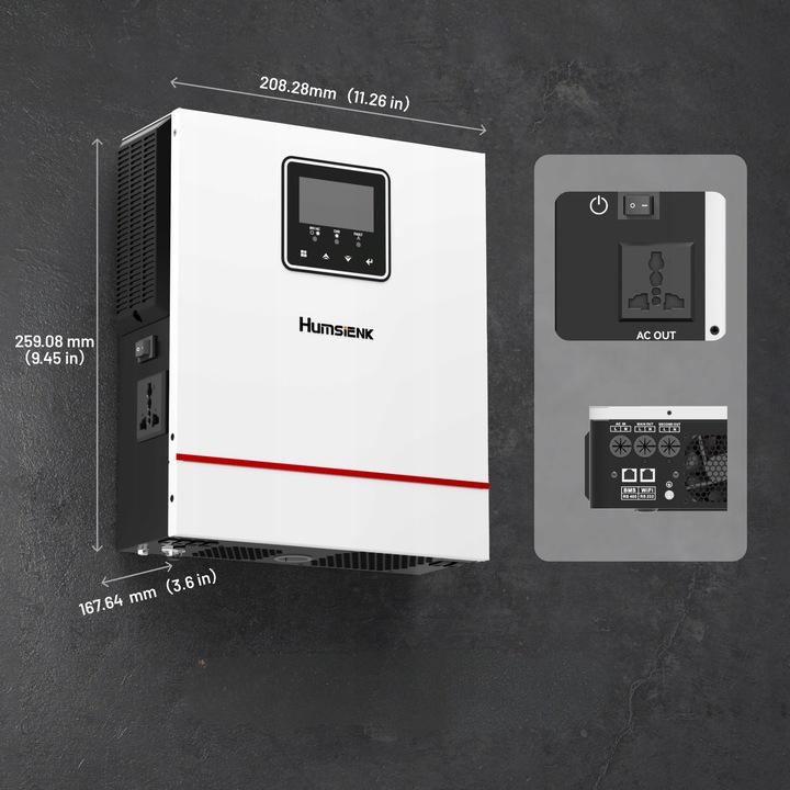 Сонячний Інвертор Humsienk 1000 Вт 12 В 230 В MPPT 600 Вт AC+PV 1500 Вт РК-дисплей HSINV12V1KW220-SRA-EU - Зображення 3