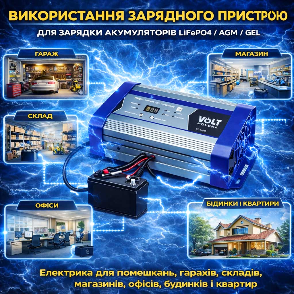 Регульований зарядний пристрій Volt Polska12V 50A 6PRLIFE50A для LiFePO4 AGM GEL акумуляторів - Зображення 2