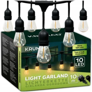 Світлодіодна вулична гірлянда KRUMAD 10м лампочка E27 1Вт KMDW9