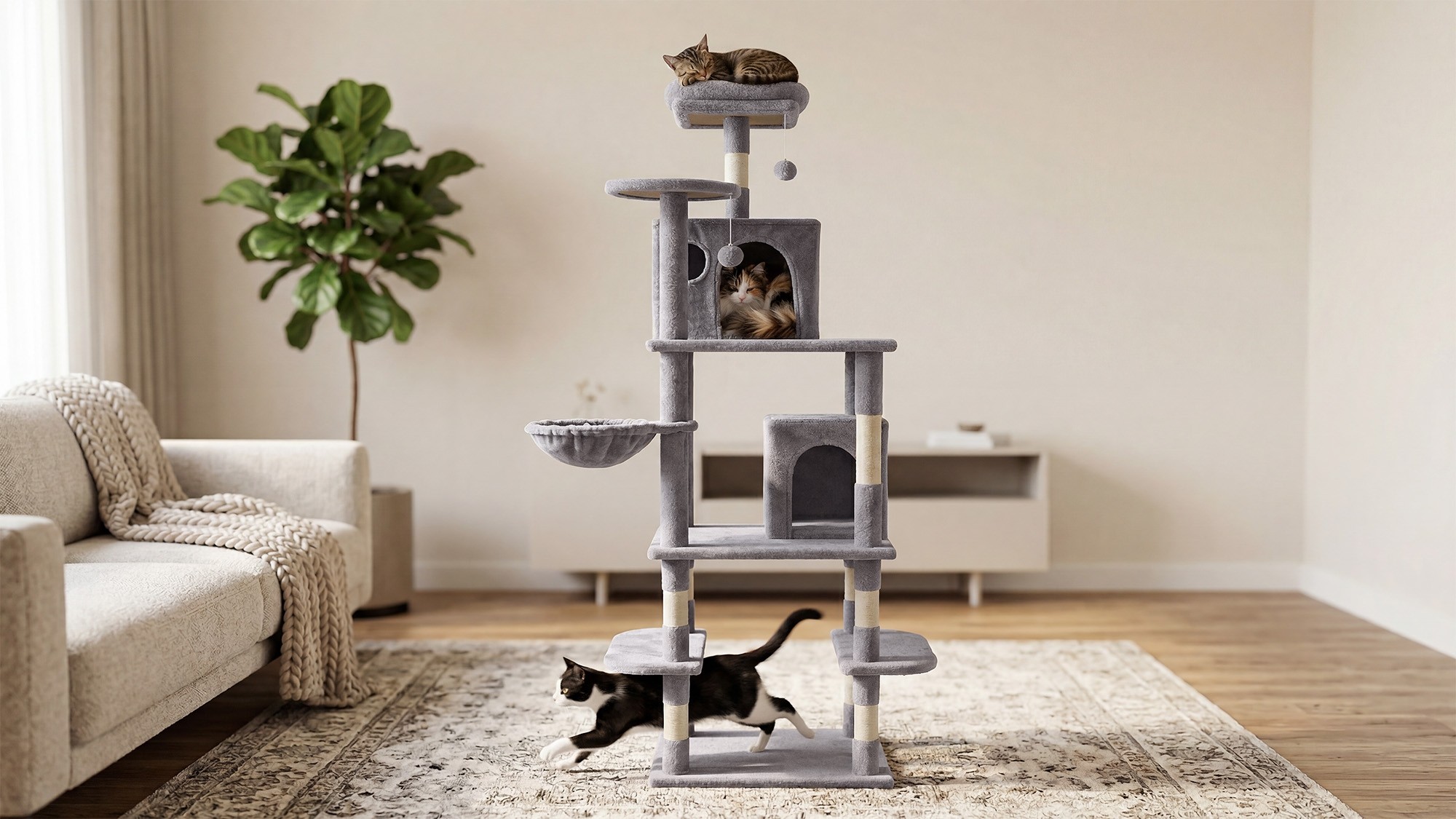Кігтеточка для кота 60x49x173 cм , сіра, REBEL ANIMALS RA-1009 - Зображення 6