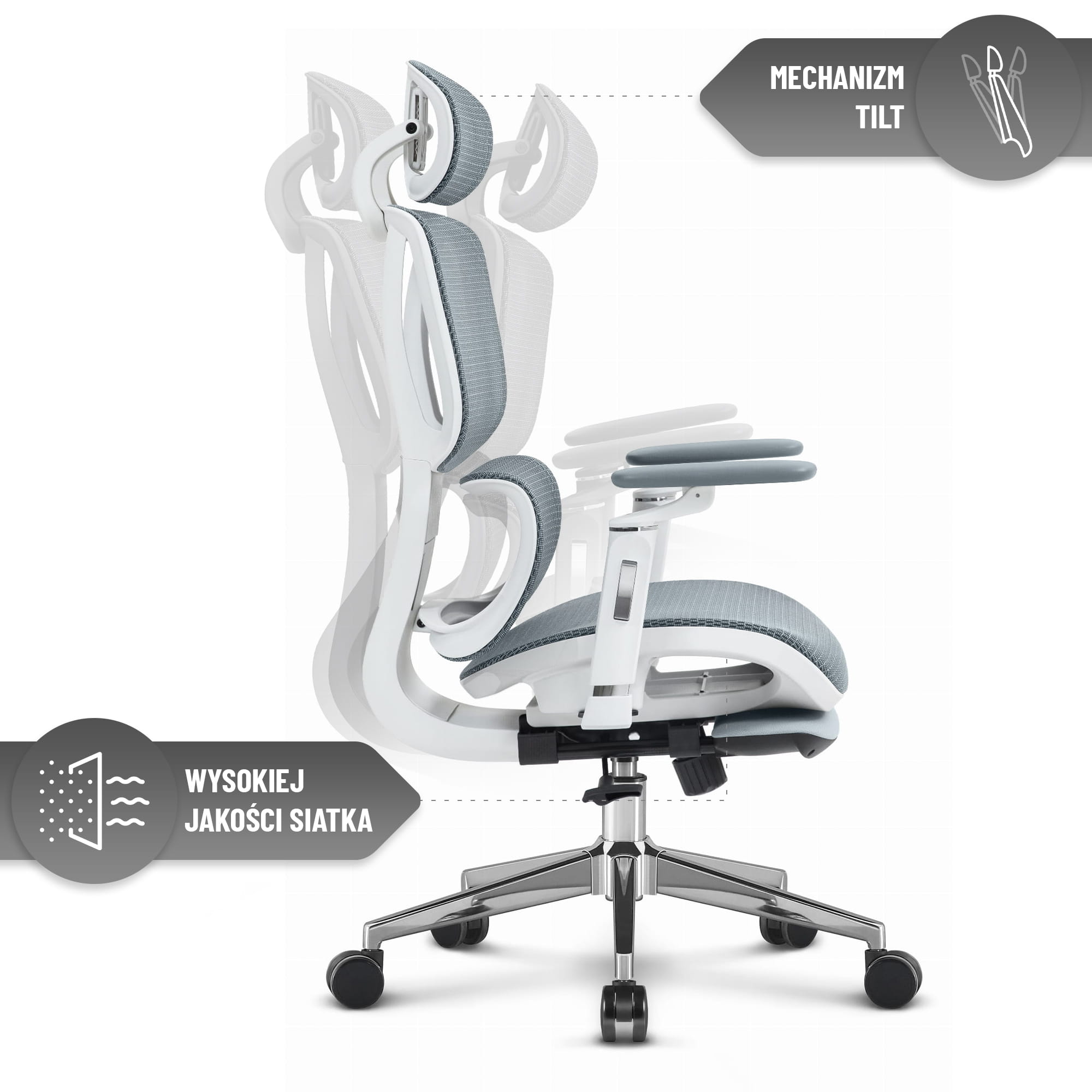 Офісне крісло Hell's Chair HC-1044 Grey White. сітка - Зображення 7
