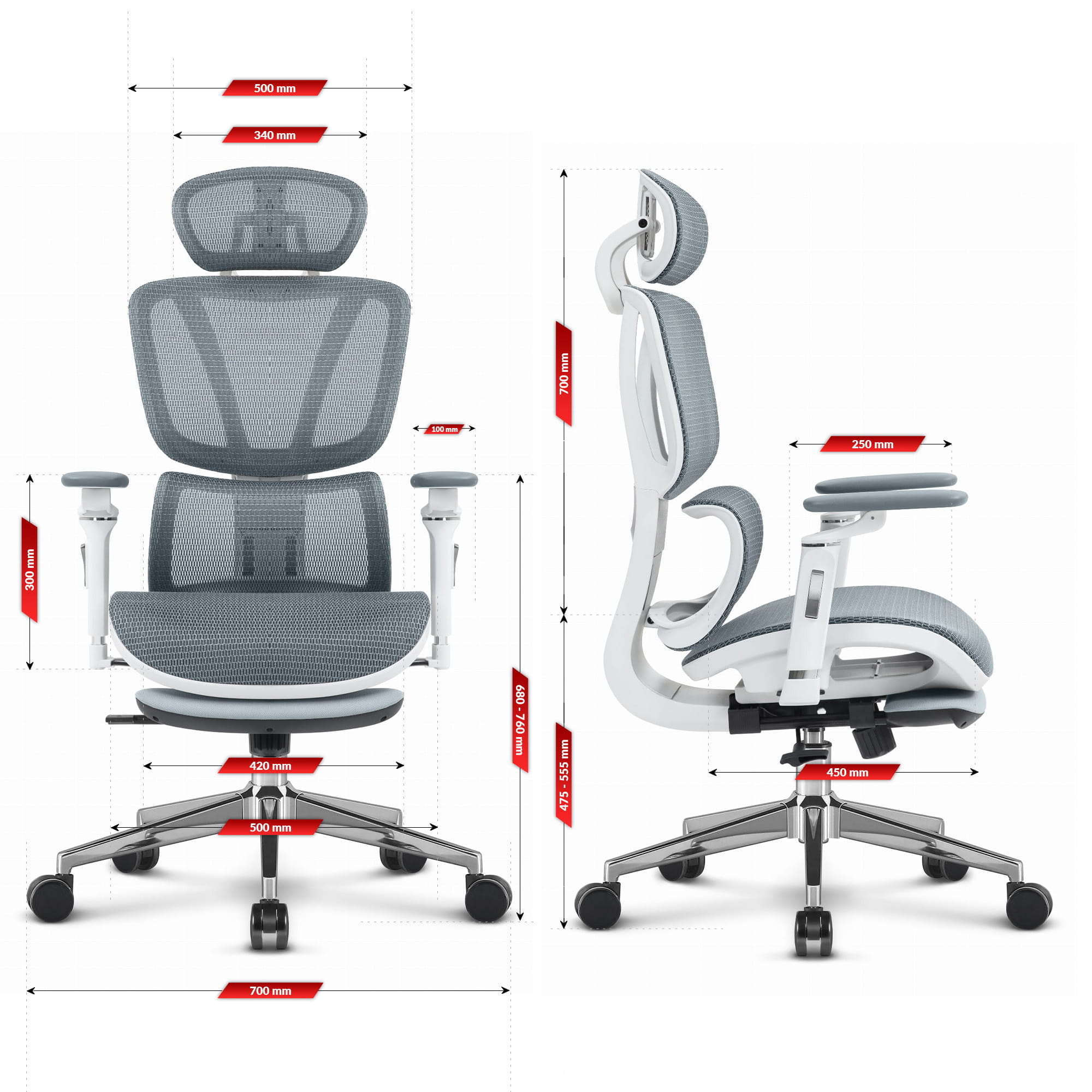 Офісне крісло Hell's Chair HC-1044 Grey White. сітка - Зображення 9
