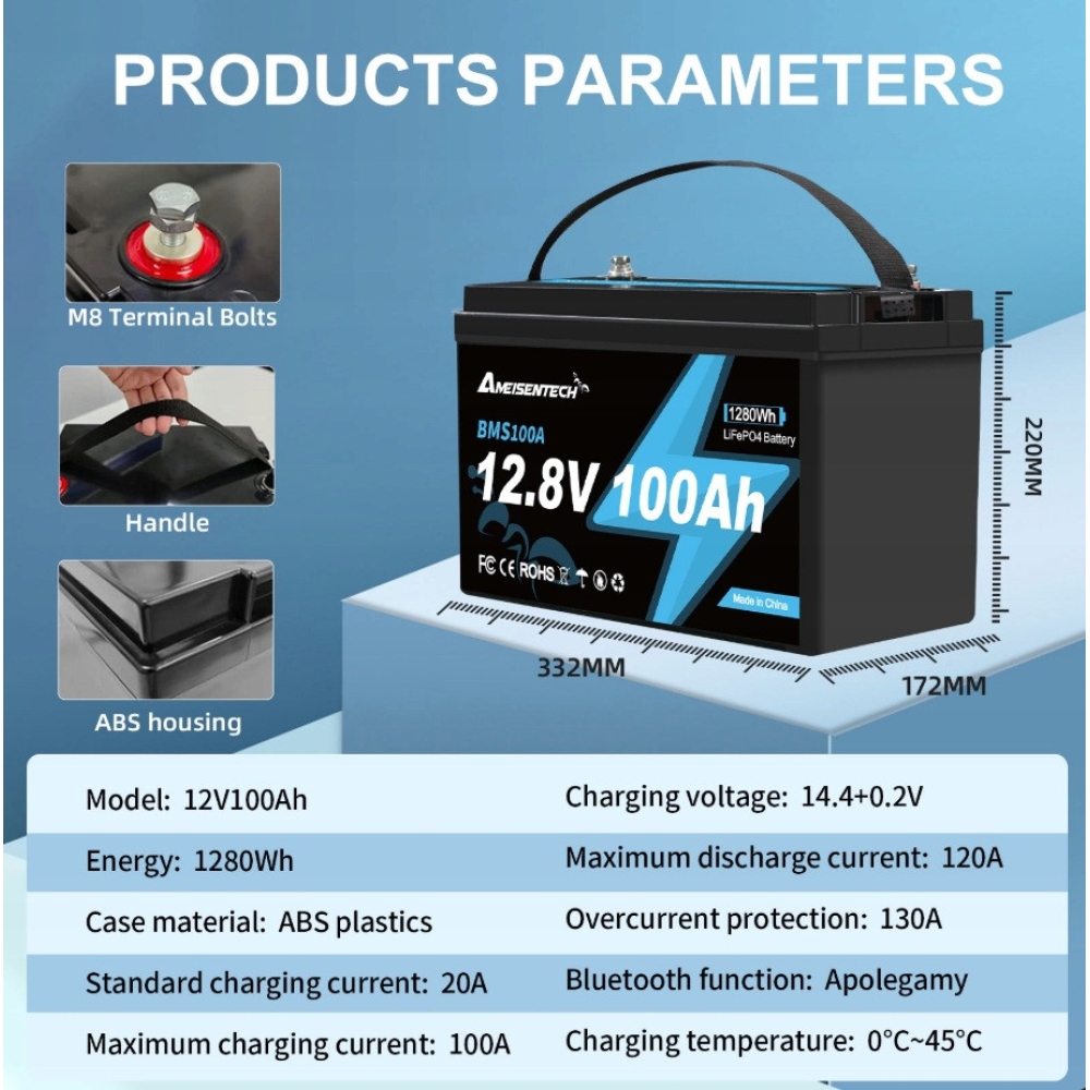 Акумулятор Ameisentech 12.8V 100Ah LiFePO4 з BMS 100A - Зображення 6