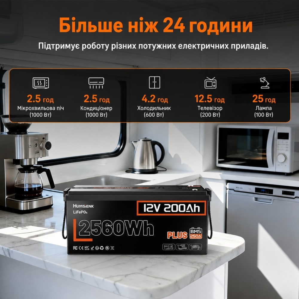 Акумулятор Humsienk LiFePO4 PLUS 200Ah 250A BMS 12 V - Зображення 5